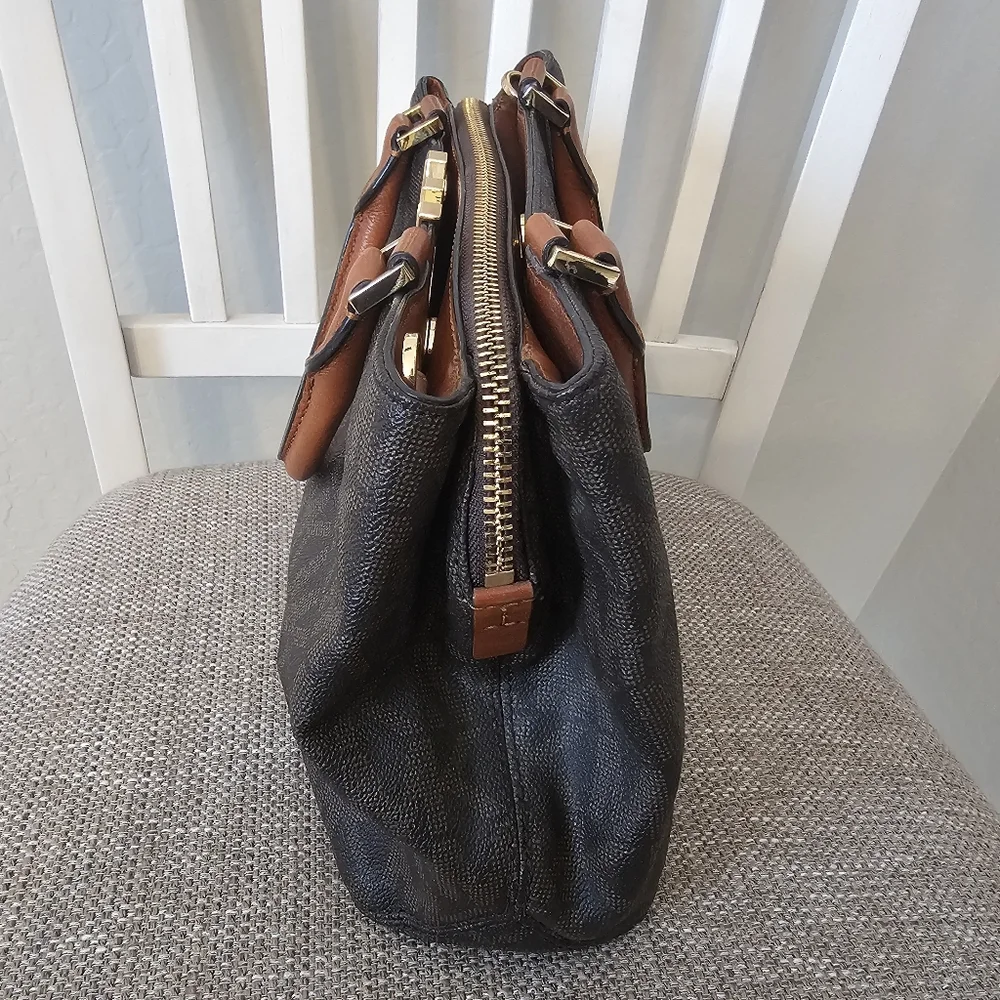 Michael Kors Black and Brown Satchel with Gold Accents